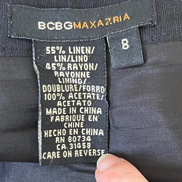 BCBGMaxAzria black linen blend fit and flair eyelash hem skirt size 8 - Picture 7 of 9